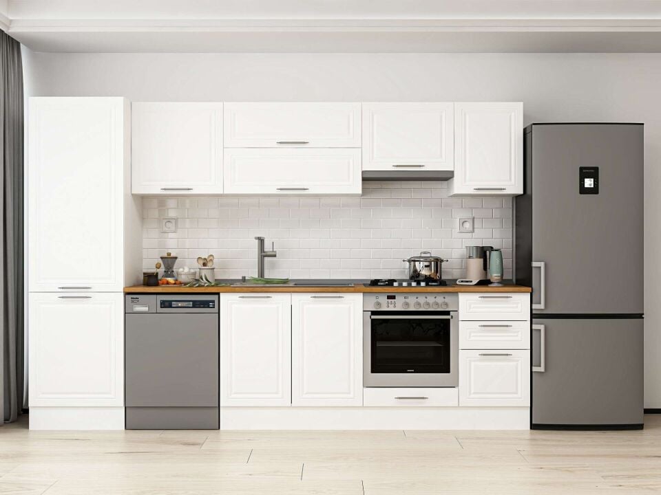 Alvinka 315X210 Cm Klasik Mebran Mutfak Dolabı Beyaz Beyaz Mb-E90B60S45-1