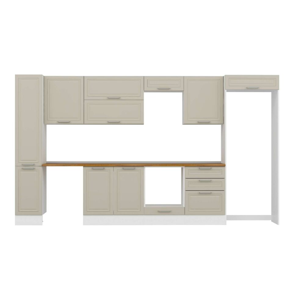 Alvinka 390X222 Cm Klasik Mebran Mutfak Dolabı Mbb-E90B40S60-2 Mebran | Kumtaşı - Mdf