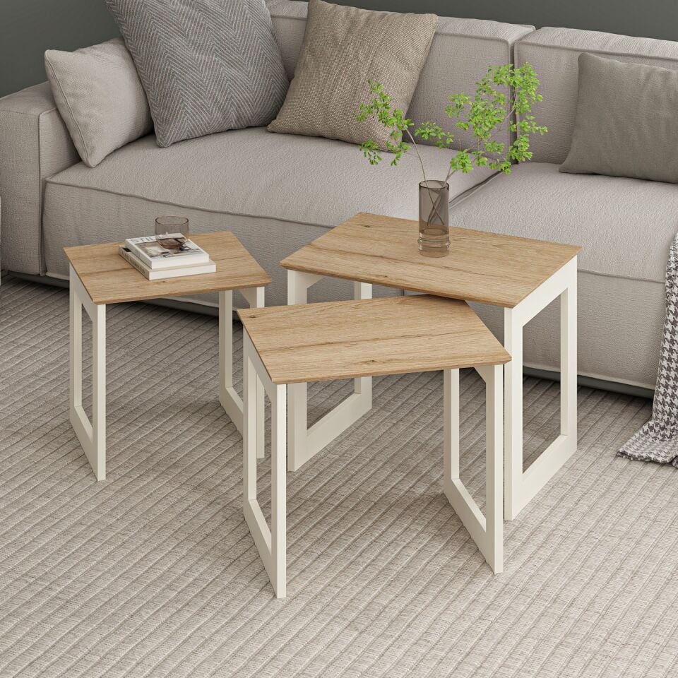 Marlo Yan Sehpa 3Lü-Aytaşı-Derin Sepet