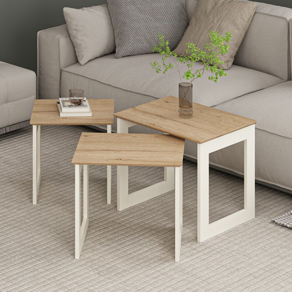 Marlo Yan Sehpa 3Lü-Aytaşı-Derin Sepet