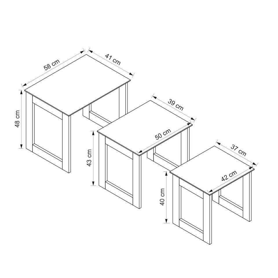 Marlo Yan Sehpa 3Lü-Aytaşı-Derin Sepet