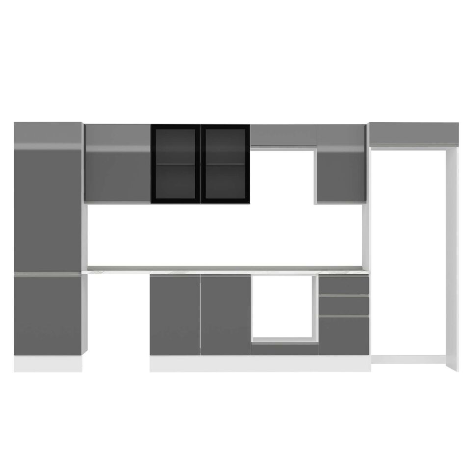 Alvinka 385X222 Cm High Gloss Mutfak Dolabı Mbb-E80B60S45-3 High Gloss | Antrasit - Suntalam