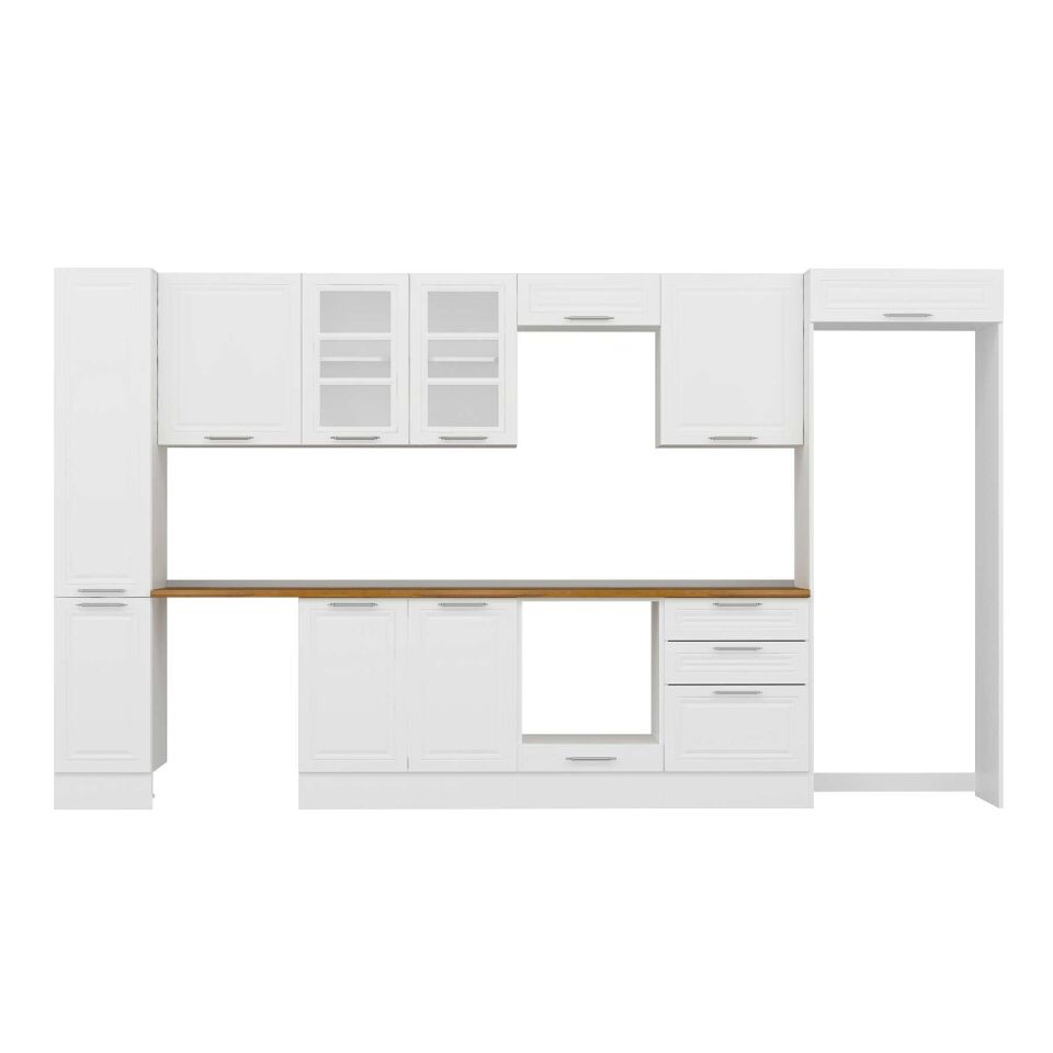 Alvinka 390X222 Cm Klasik Mebran Mutfak Dolabı Mbb-E90B40S60-3 Mebran | Beyaz - Suntalam