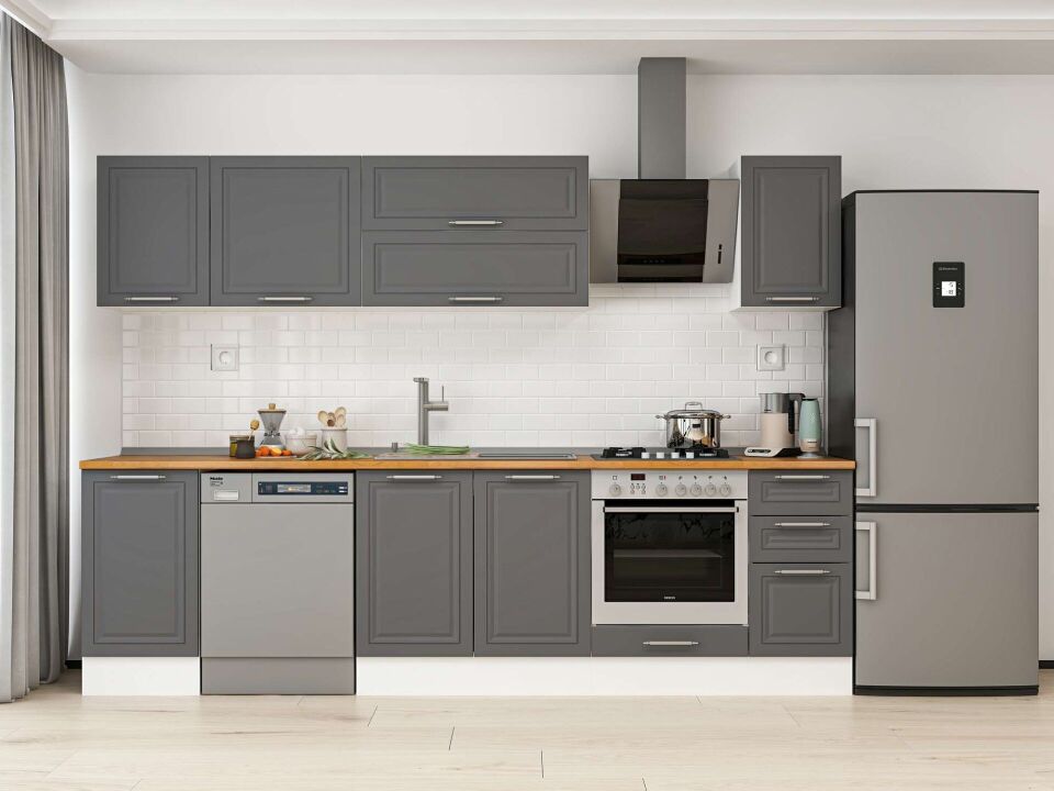 Alvinka 285X210 Cm Klasik Mebran Mutfak Dolabı M-E80S45S40-2 Mebran | Antrasit - Mdf