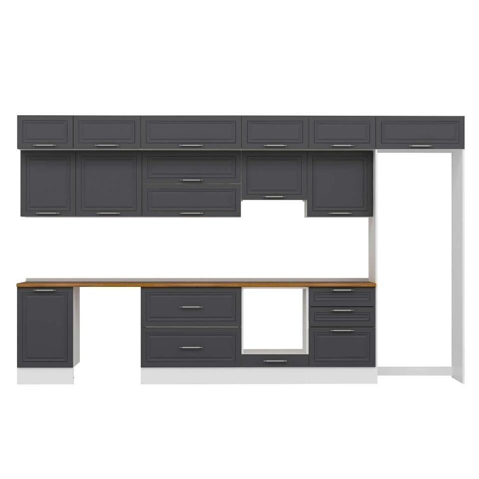 Alvinka 400X240 Cm Klasik Mebran Mutfak Dolabı Mb-E90S50S60-1 Mebran | Antrasit - Mdf