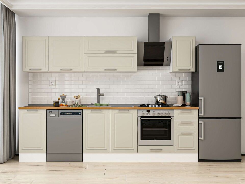 Alvinka 285X210 Cm Klasik Mebran Mutfak Dolabı M-E80S45S40-2 Mebran | Kumtaşı - Mdf