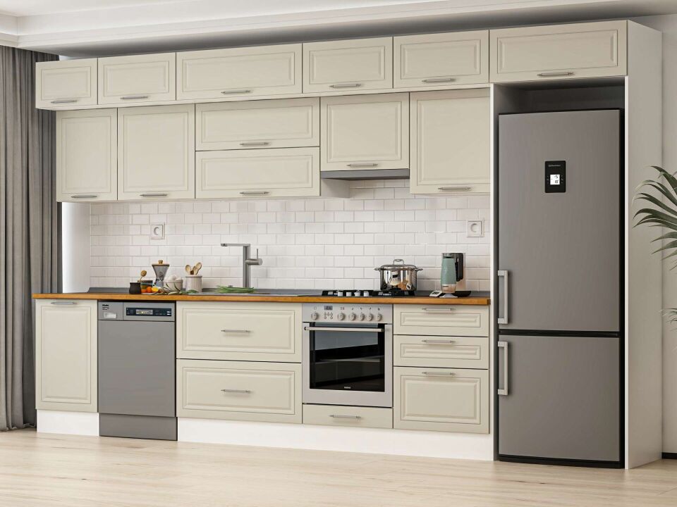 Alvinka 400X240 Cm Klasik Mebran Mutfak Dolabı Mb-E90S50S60-1 Mebran | Kumtaşı - Mdf