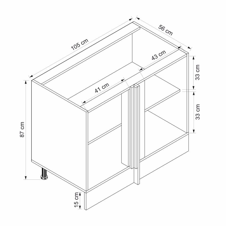 Alvinka Mutfak Modül Mbr_A Alt 1K1R 105Cm Köşe Dolap Beyaz Antrasit