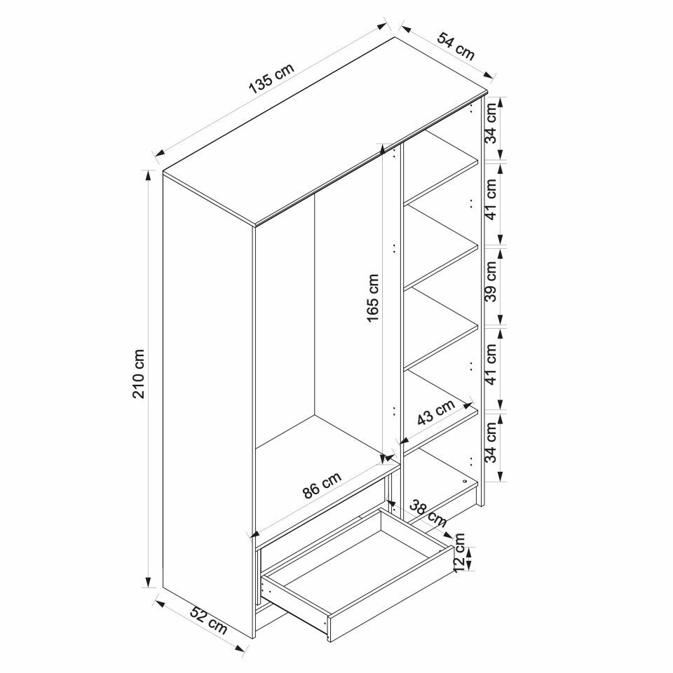 Ruby 3 Kapaklı Dolap-Aytaşı-Derin Sepet