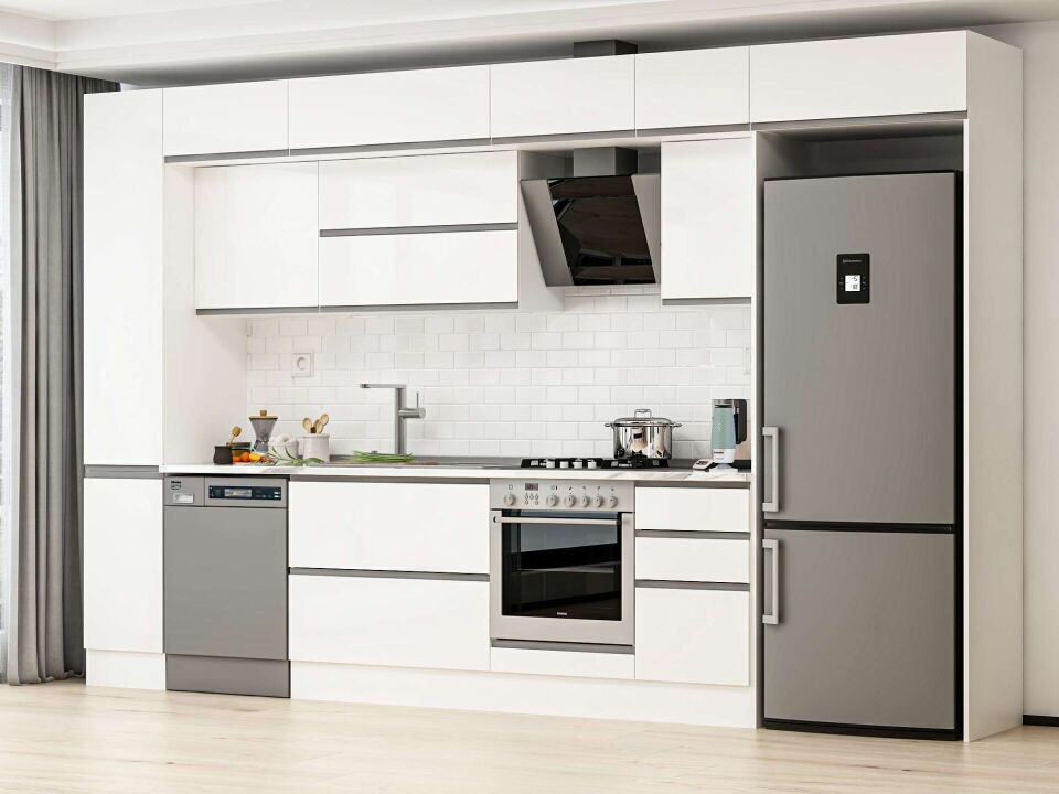 Alvinka 375X240 Cm High Gloss Mutfak Dolabı Mbb-E90B40S45-2 High Gloss | Beyaz - Suntalam
