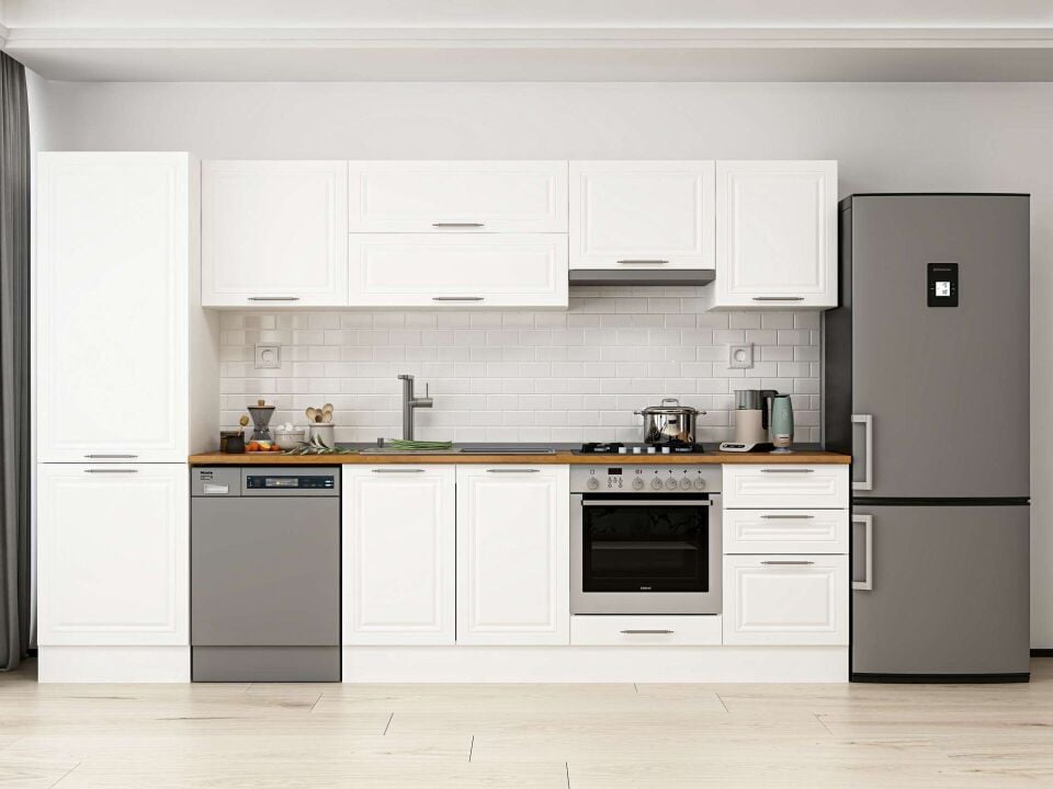 Alvinka 320X210 Cm Klasik Mebran Mutfak Dolabı Beyaz Beyaz Mb-E90B60S50-1