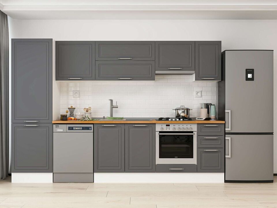 Alvinka 310X210 Cm Klasik Mebran Mutfak Dolabı Mb-E90B60S40-1 Mebran | Antrasit - Mdf