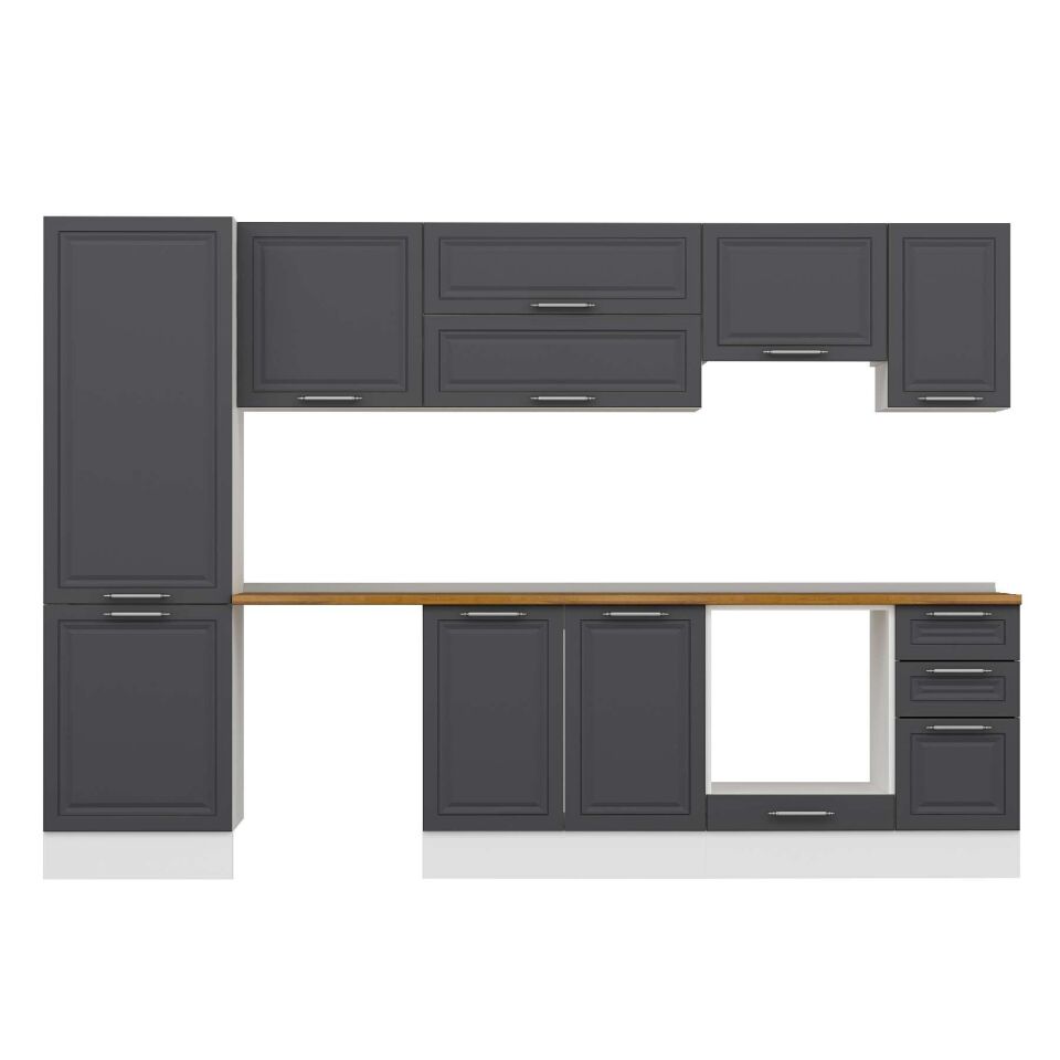 Alvinka 310X210 Cm Klasik Mebran Mutfak Dolabı Mb-E90B60S40-1 Mebran | Antrasit - Mdf