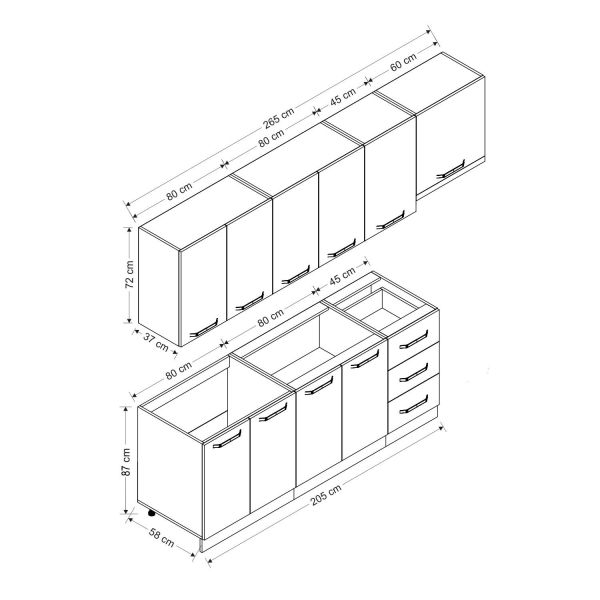 Minar 265 Cm Mutfak Dolabı Beyaz 265-B4
