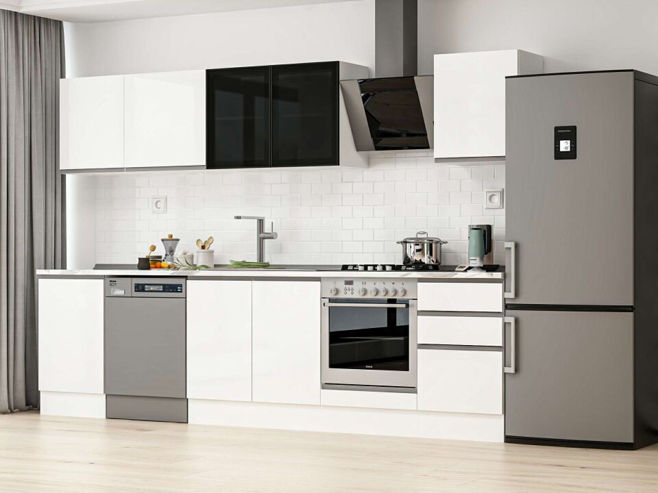 Alvinka 300X210 Cm High Gloss Mutfak Dolabı M-E80S50S50-3 High Gloss | Beyaz - Mdf