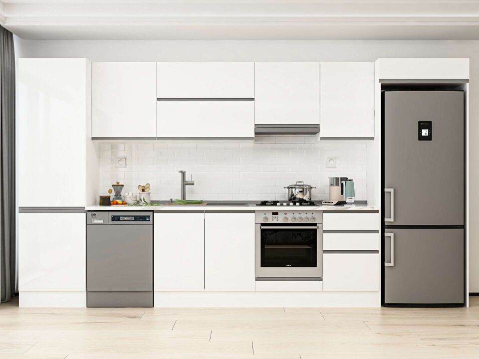 Alvinka 390X222 Cm High Gloss Mutfak Dolabı Mbb-E80B60S50-1 High Gloss | Beyaz - Mdf