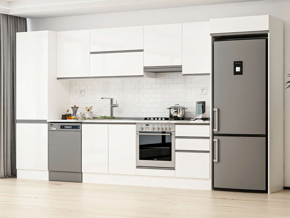 Alvinka 390X222 Cm High Gloss Mutfak Dolabı Mbb-E80B60S50-1 High Gloss | Beyaz - Mdf