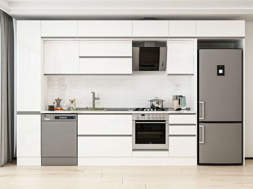 Alvinka 375X240 Cm High Gloss Mutfak Dolabı Mbb-E90B40S45-2 High Gloss | Beyaz - Mdf