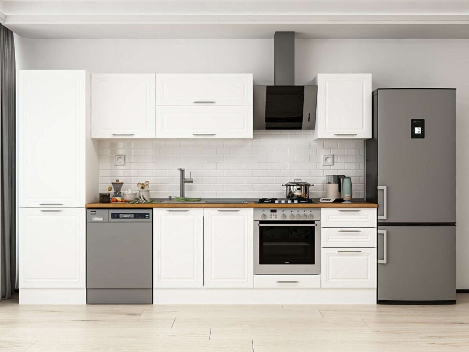 Alvinka 320X210 Cm Klasik Mebran Mutfak Dolabı Beyaz Beyaz Mb-E90B60S50-2