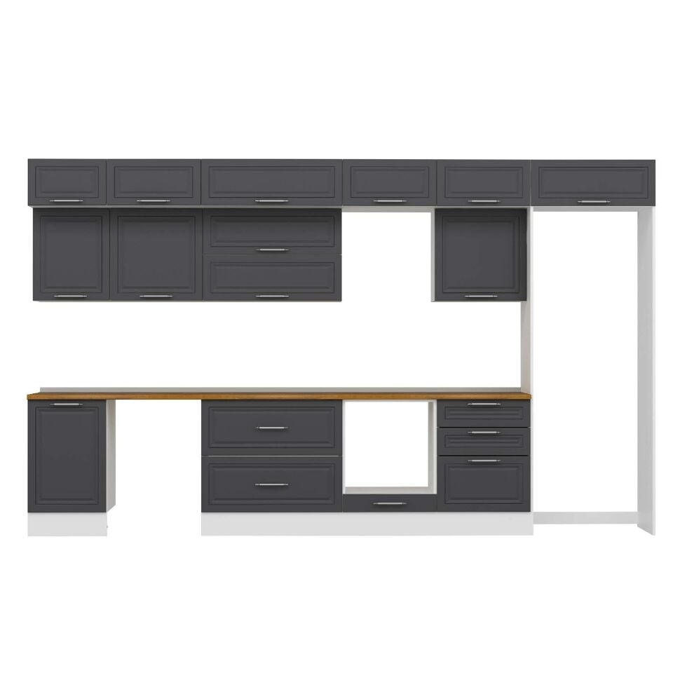 Alvinka 400X240 Cm Klasik Mebran Mutfak Dolabı Mb-E90S50S60-2 Mebran | Antrasit - Suntalam
