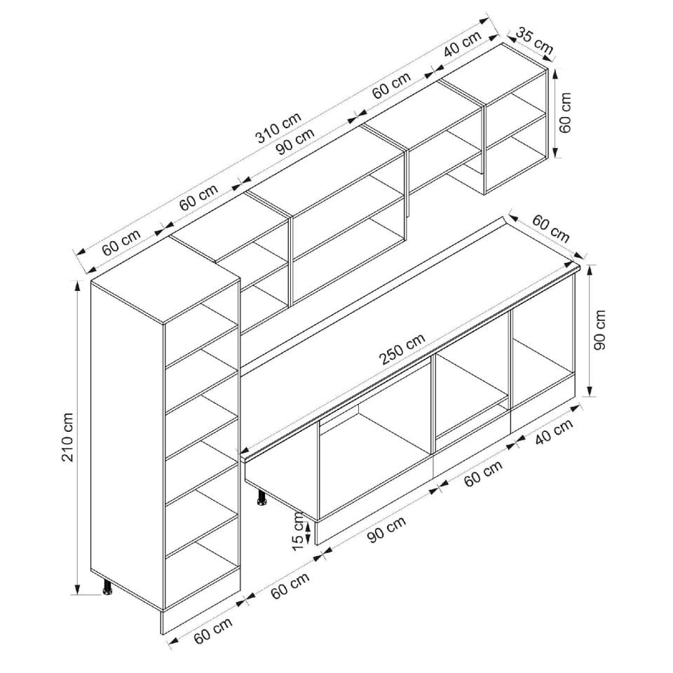 Alvinka 310X210 Cm Klasik Mebran Mutfak Dolabı Mb-E90B60S40-1 Mebran | Kumtaşı - Mdf