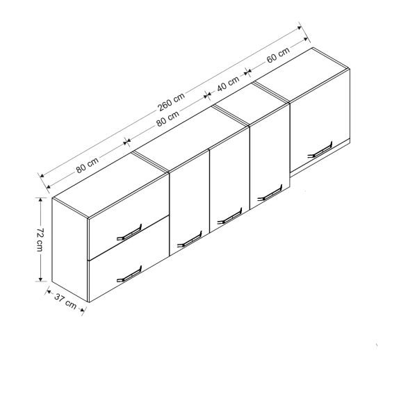Minar 260 Cm Mutfak Dolabı Beyaz 260-B5-Üst Modül