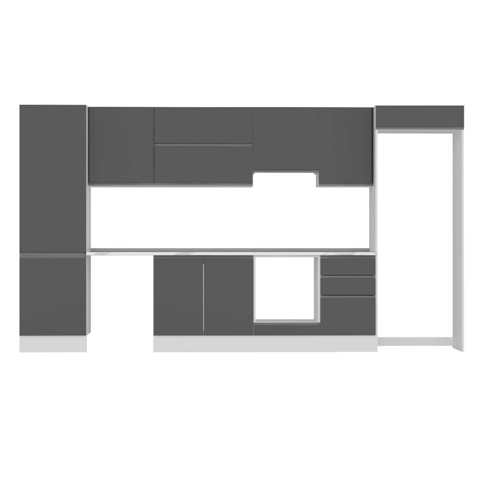 Alvinka 390X222 Cm High Gloss Mutfak Dolabı Mbb-E80B60S50-1 High Gloss | Antrasit - Suntalam