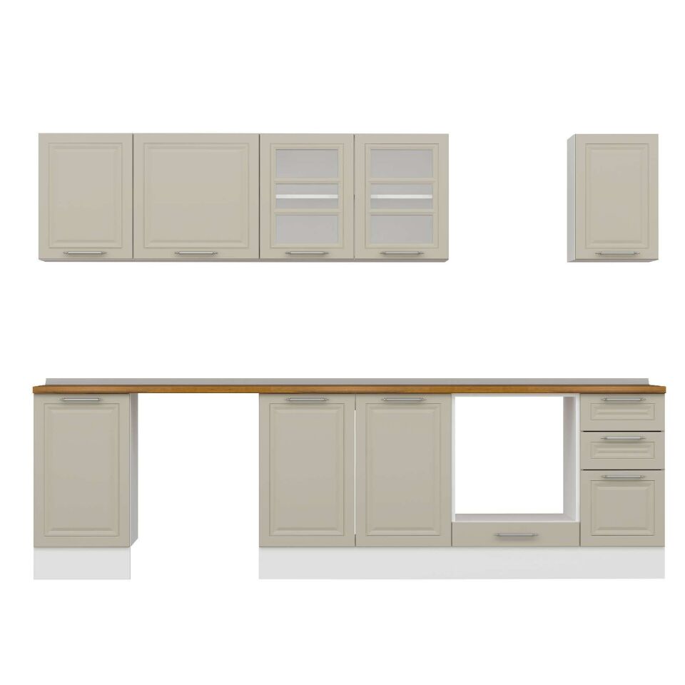 Alvinka 285X210 Cm Klasik Mebran Mutfak Dolabı M-E80S45S40-3 Mebran | Kumtaşı - Suntalam