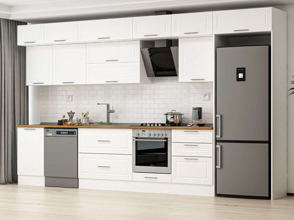 Alvinka 400X240 Cm Klasik Mebran Mutfak Dolabı Mb-E90S50S60-2 Mebran | Beyaz - Mdf