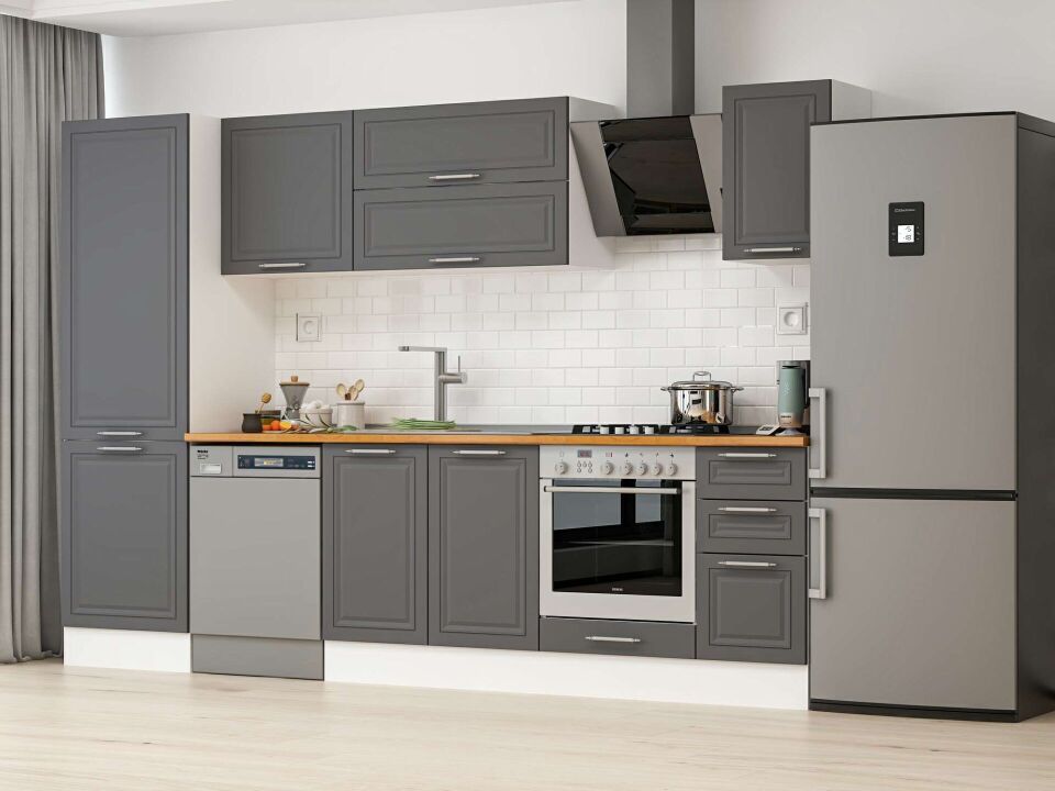 Alvinka 310X210 Cm Klasik Mebran Mutfak Dolabı Mb-E90B60S40-2 Mebran | Antrasit - Suntalam