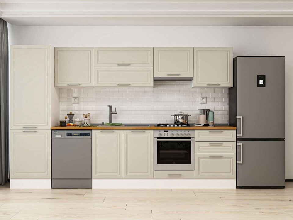 Alvinka 330X210 Cm Klasik Mebran Mutfak Dolabı Beyaz Beyaz Mb-E90B60S60-1