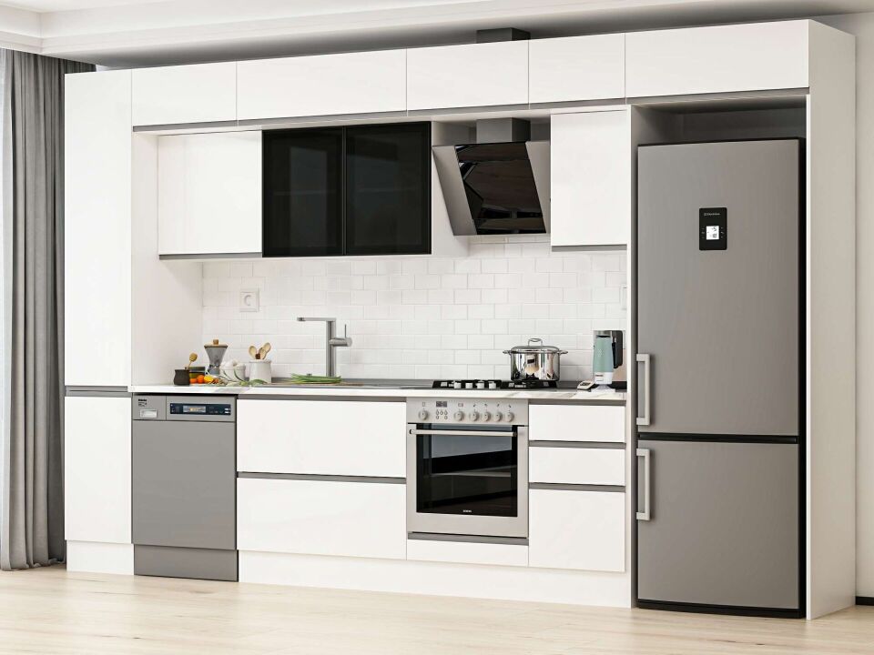 Alvinka 375X240 Cm High Gloss Mutfak Dolabı Mbb-E90B40S45-3 High Gloss | Beyaz - Suntalam