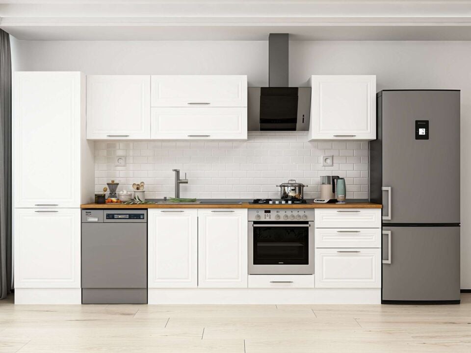 Alvinka 330X210 Cm Klasik Mebran Mutfak Dolabı Beyaz Beyaz Mb-E90B60S60-2