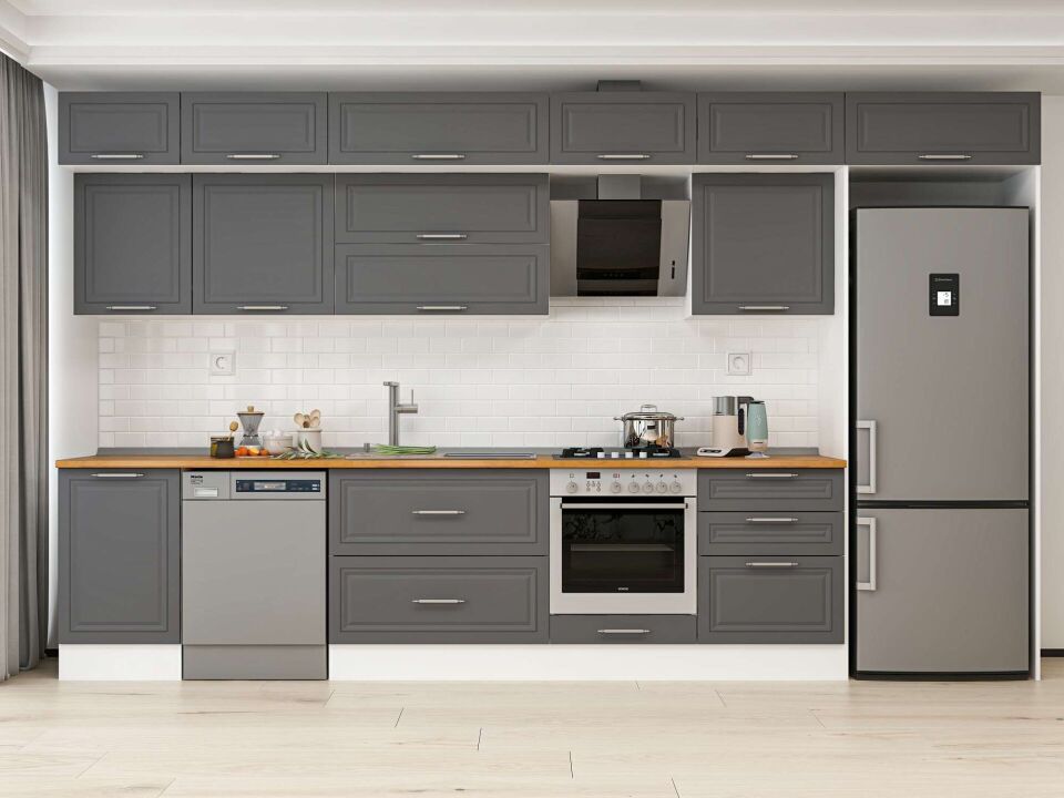 Alvinka 400X240 Cm Klasik Mebran Mutfak Dolabı Mb-E90S50S60-2 Mebran | Antrasit - Mdf