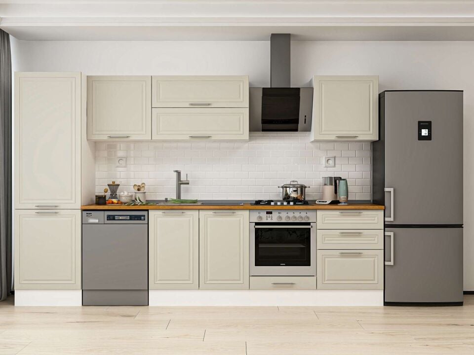 Alvinka 330X210 Cm Klasik Mebran Mutfak Dolabı Beyaz Beyaz Mb-E90B60S60-2