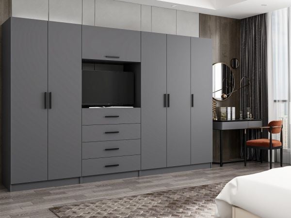 Kale 5 Kapaklı 6 Çekmeceli Tv Modüllü Dolap Antrasit