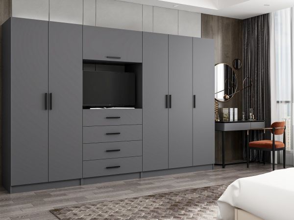 Kale 5 Kapaklı 6 Çekmeceli Tv Modüllü Dolap Antrasit