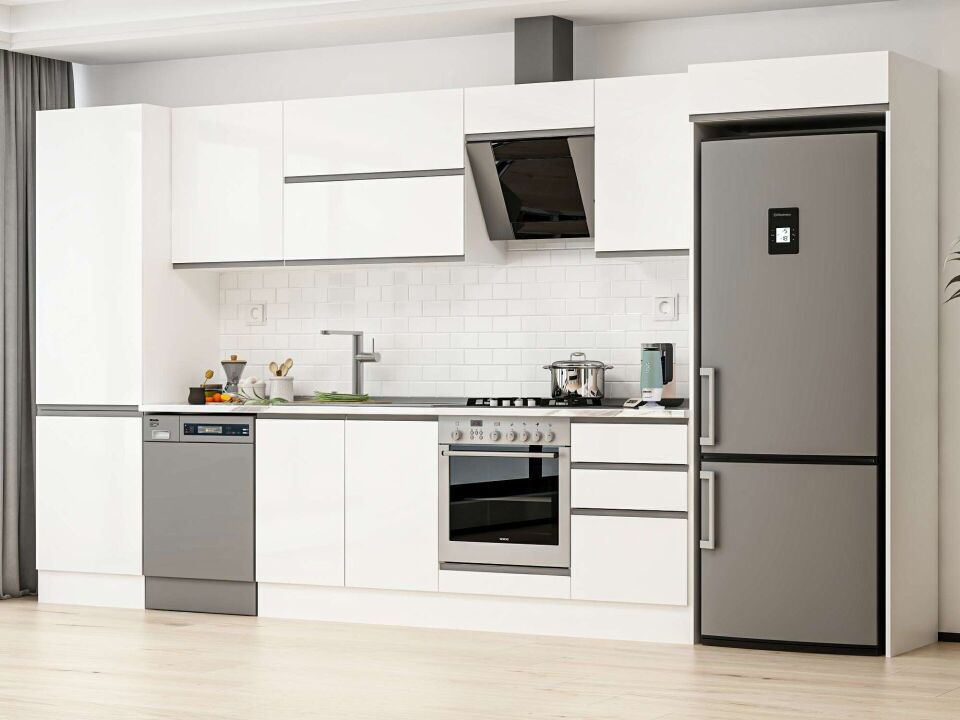 Alvinka 390X222 Cm High Gloss Mutfak Dolabı Mbb-E80B60S50-2 High Gloss | Beyaz - Mdf