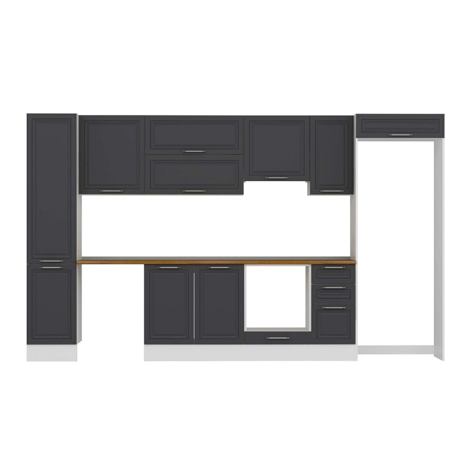 Alvinka 375X222 Cm Klasik Mebran Mutfak Dolabı Mbb-E90B45S40-1 Mebran | Antrasit - Suntalam
