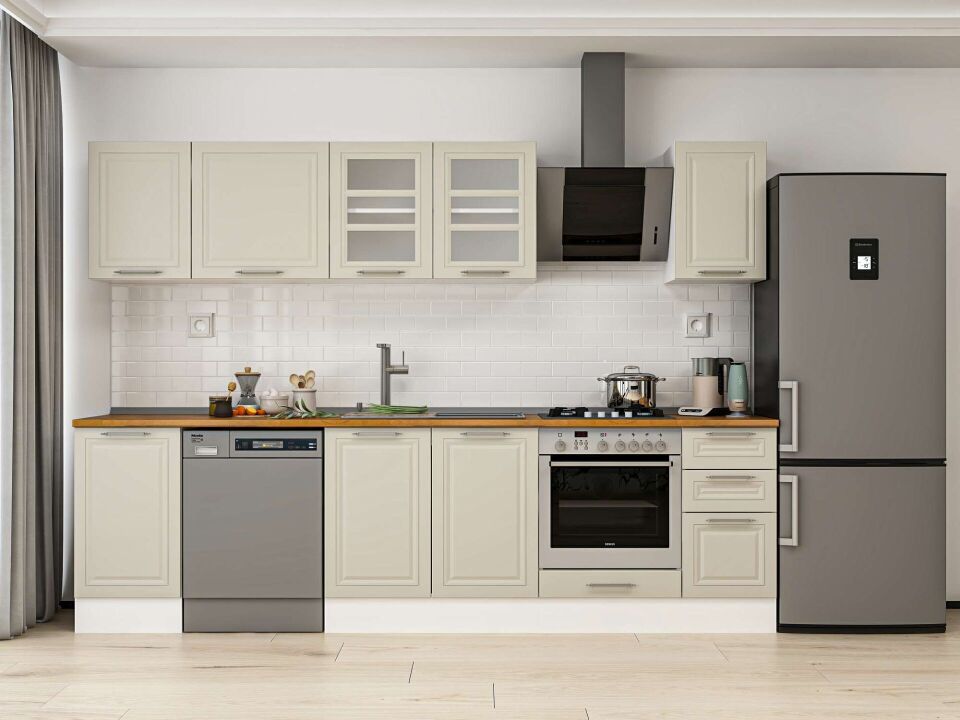 Alvinka 285X210 Cm Klasik Mebran Mutfak Dolabı M-E80S45S40-3 Mebran | Kumtaşı - Mdf