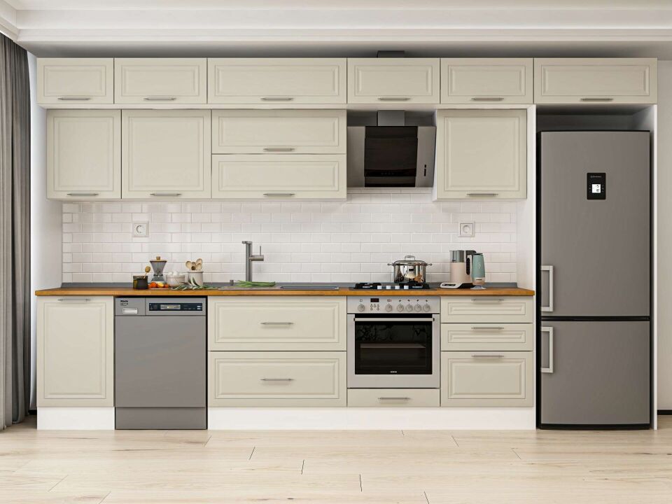 Alvinka 400X240 Cm Klasik Mebran Mutfak Dolabı Mb-E90S50S60-2 Mebran | Kumtaşı - Mdf