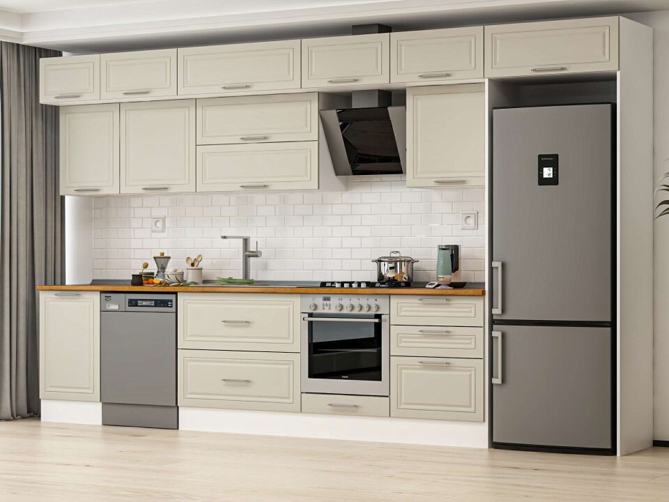 Alvinka 400X240 Cm Klasik Mebran Mutfak Dolabı Mb-E90S50S60-2 Mebran | Kumtaşı - Mdf