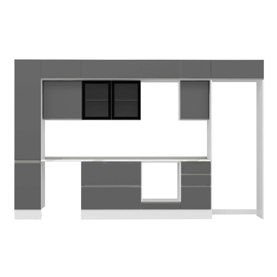 Alvinka 375X240 Cm High Gloss Mutfak Dolabı Mbb-E90B40S45-3 High Gloss | Antrasit - Suntalam