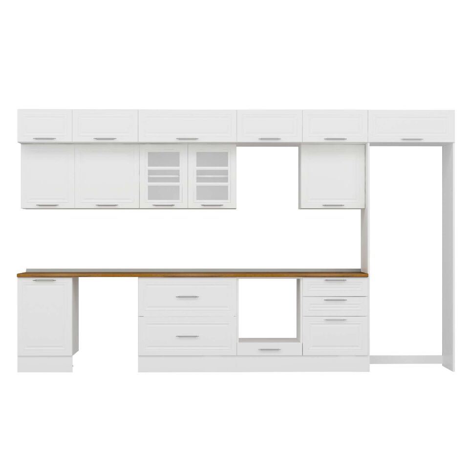 Alvinka 400X240 Cm Klasik Mebran Mutfak Dolabı Mb-E90S50S60-3 Mebran | Beyaz - Suntalam