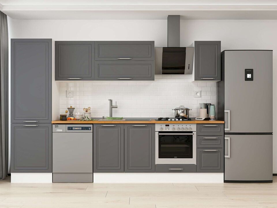 Alvinka 310X210 Cm Klasik Mebran Mutfak Dolabı Mb-E90B60S40-2 Mebran | Antrasit - Mdf