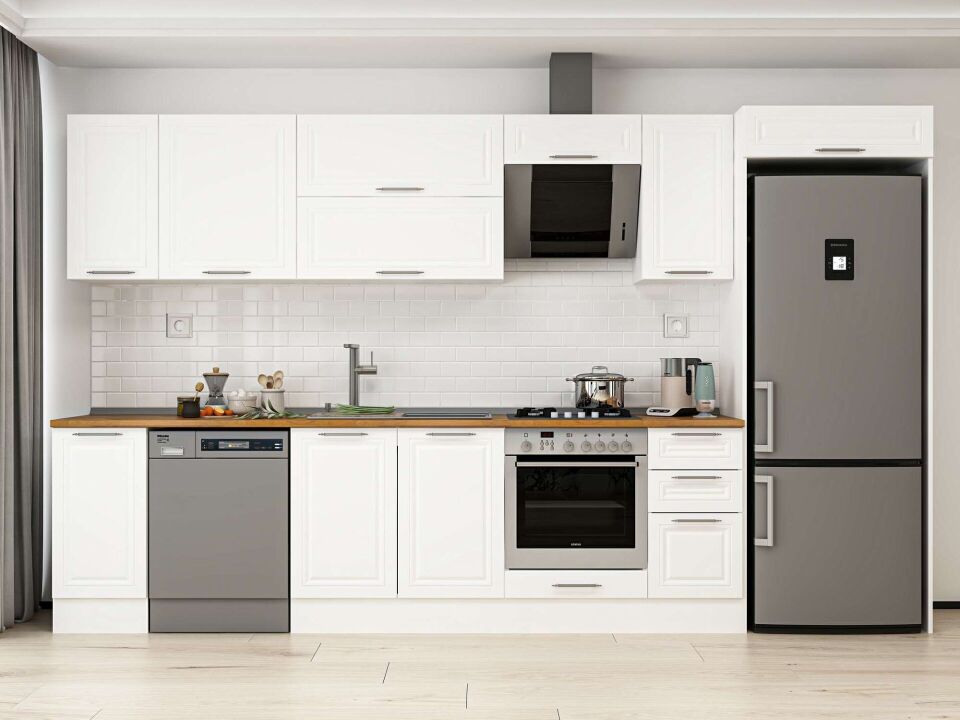 Alvinka 360X222 Cm Klasik Mebran Mutfak Dolabı Beyaz Beyaz Mb-E80S40S40-2
