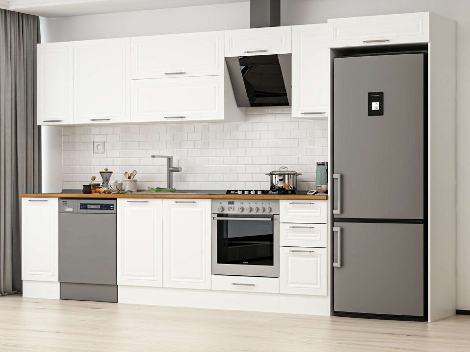 Alvinka 360X222 Cm Klasik Mebran Mutfak Dolabı Beyaz Beyaz Mb-E80S40S40-2