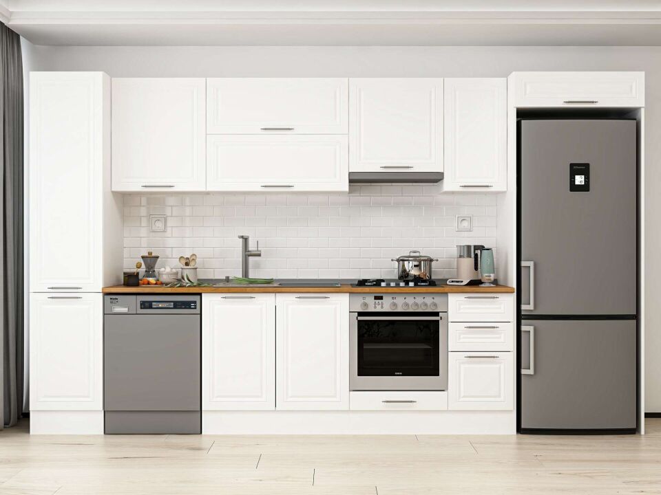 Alvinka 375X222 Cm Klasik Mebran Mutfak Dolabı Mbb-E90B45S40-1 Mebran | Beyaz - Mdf