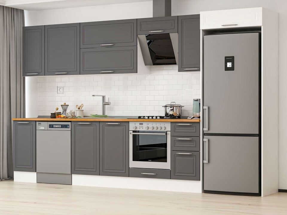Alvinka 360X222 Cm Klasik Mebran Mutfak Dolabı Beyaz Beyaz Mb-E80S40S40-2