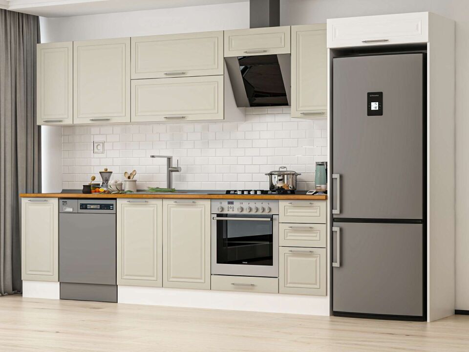 Alvinka 360X222 Cm Klasik Mebran Mutfak Dolabı Beyaz Beyaz Mb-E80S40S40-2